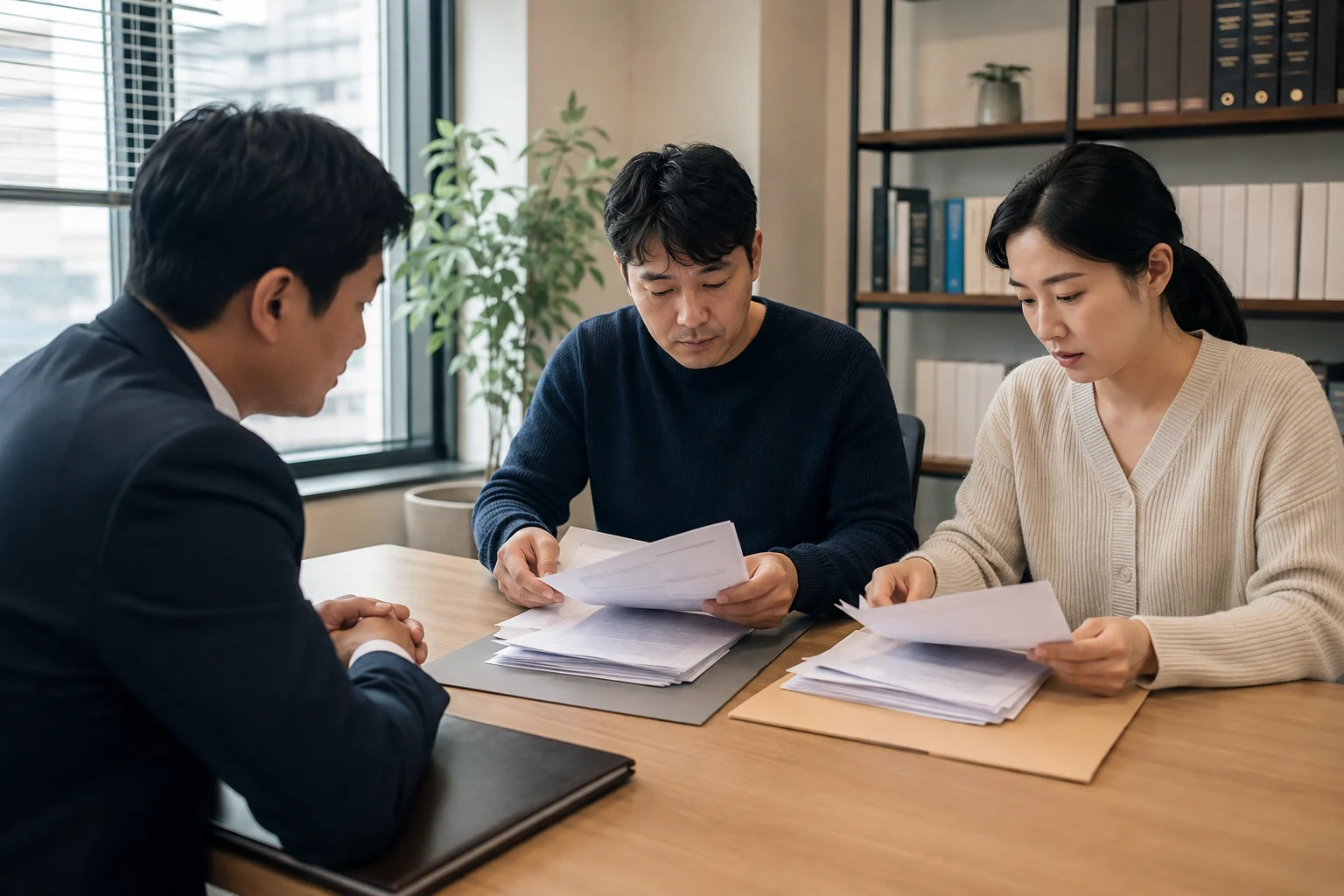사전증여 상속세 합산 관련 자료를 검토하는 모습